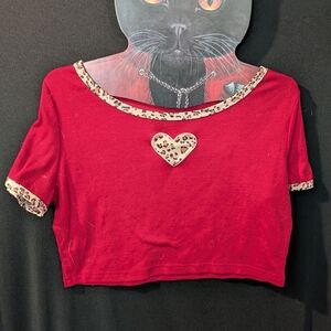 Red Leopard Trim Women's Top